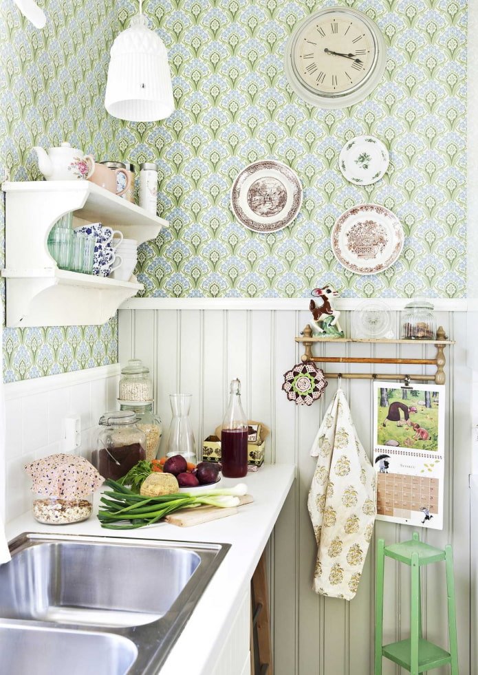 colored paneling with wallpaper