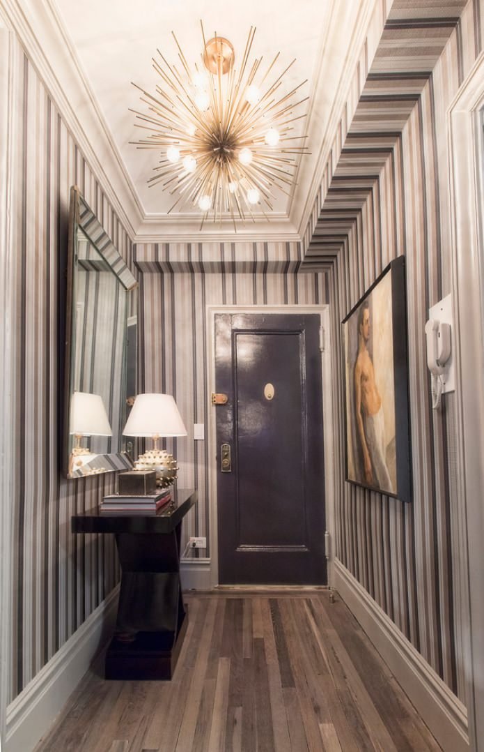 striped wallpaper in the hallway
