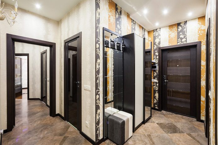 hallway with two types of wallpaper