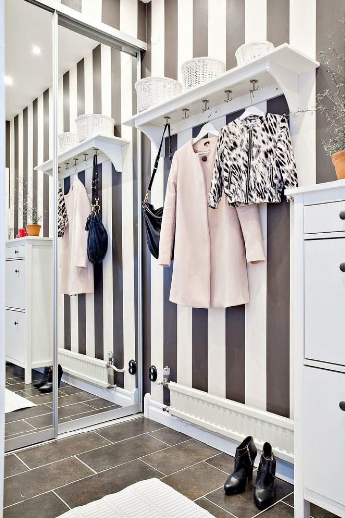striped wallpaper in the hallway