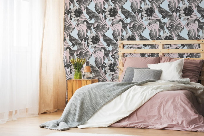 wallpaper with an ornament in the bedroom