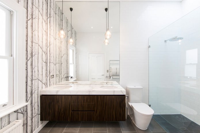 light wallpaper in the bathroom interior