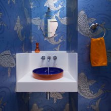 Wallpaper for the bathroom: pros and cons, types, design, 70 photos in the interior-16