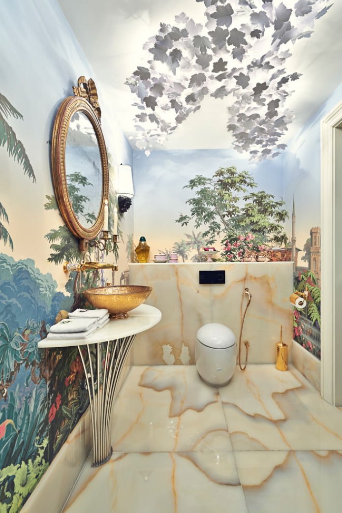 Photo wallpaper in the bathroom interior