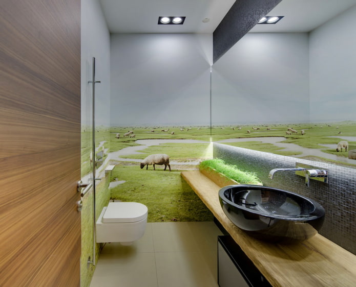 photo wallpaper in the bathroom interior 