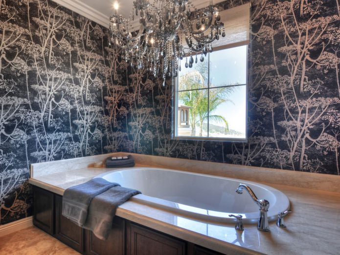 dark wallpaper in bathroom design