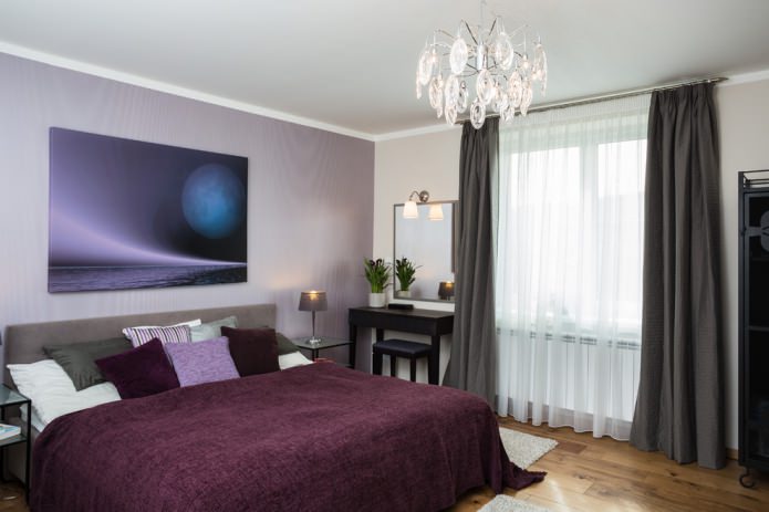 gray and white curtains in the bedroom