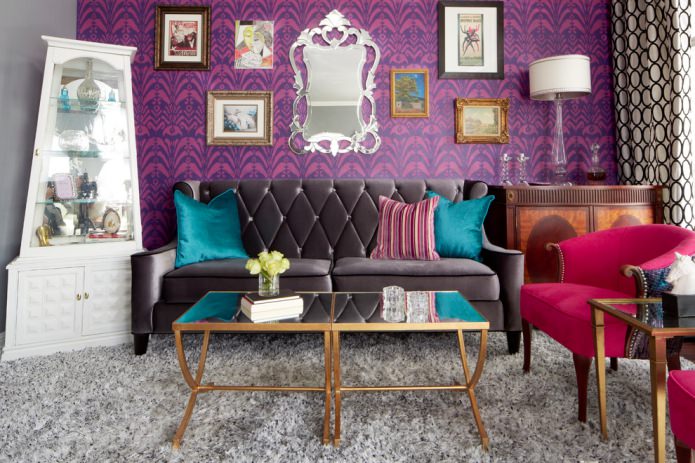 pink and purple wallpaper in the living room