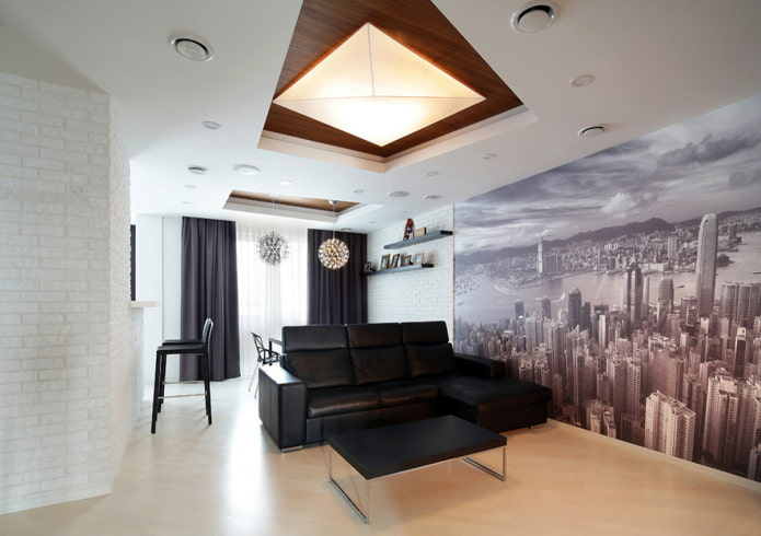 photo wallpaper with the image of the city in the living room