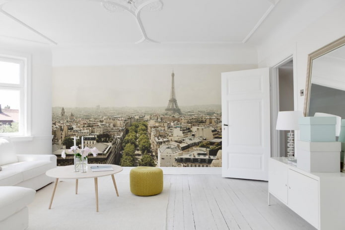 photo wallpaper with the image of Paris in the living room interior