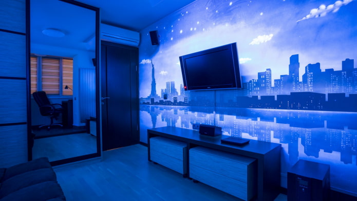 fluorescent wallpaper with a city pattern