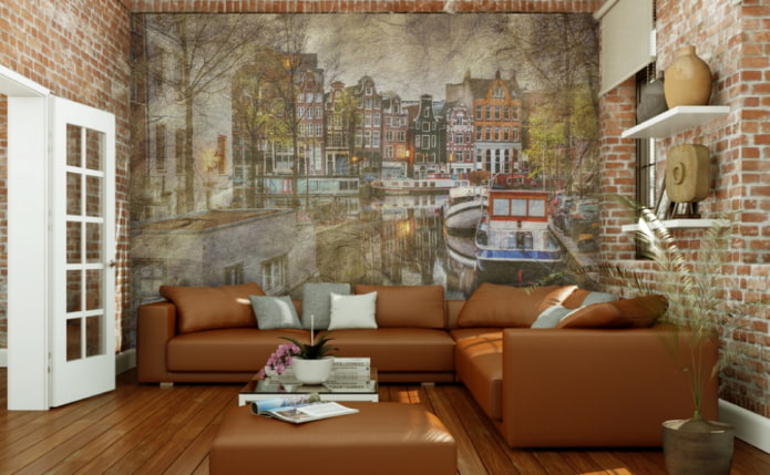 photo wallpaper with the image of Amsterdam in the living room