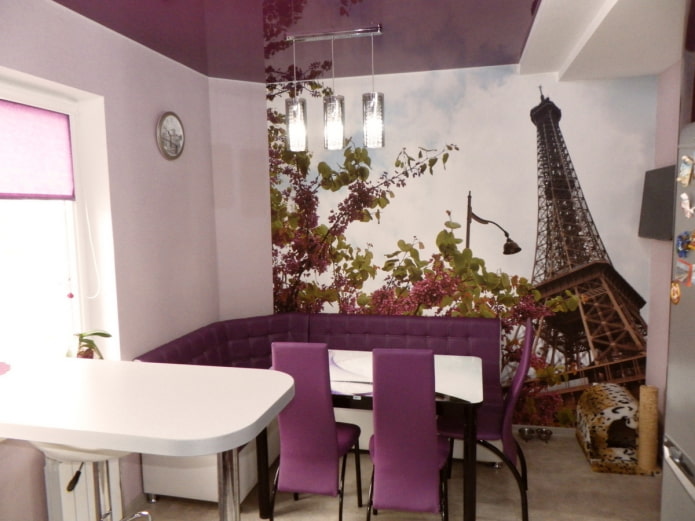 photo wallpaper with the image of Paris in the kitchen interior