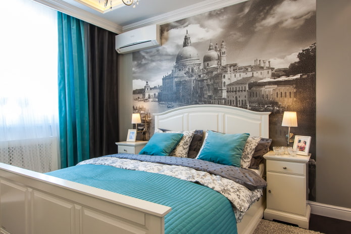 combination with plain wallpaper in the interior