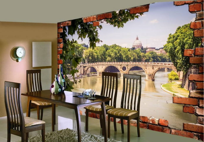 3D effect wallpaper in the interior