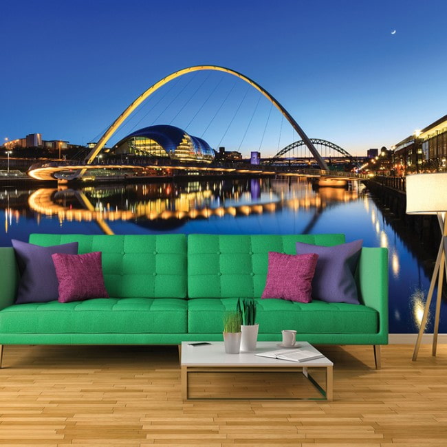 photo wallpaper with a night city in the interior