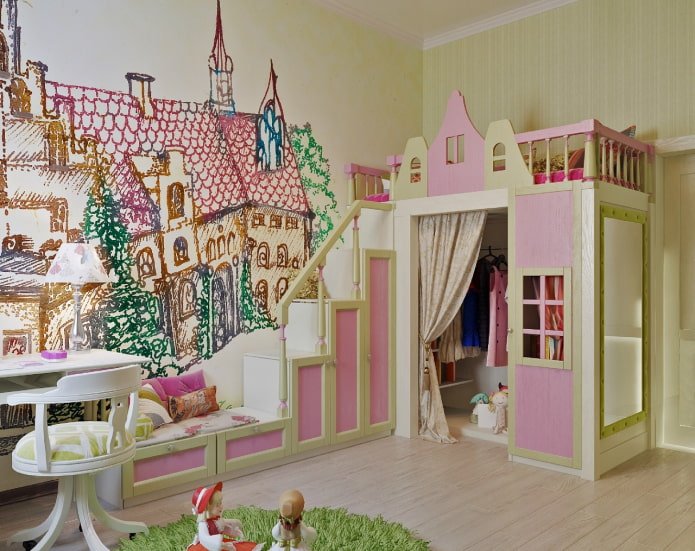 city wallpaper in the children's room