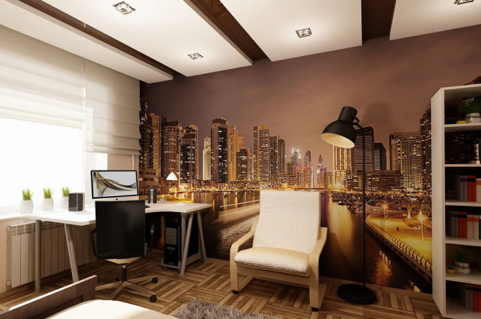 brown wallpaper with a city