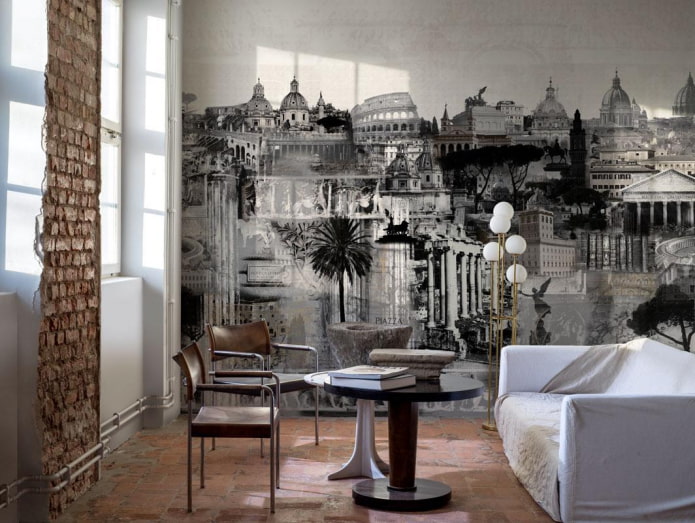 black and white wallpaper with a city