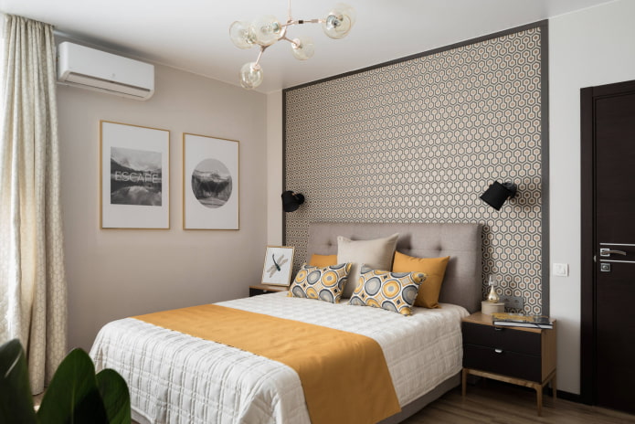 Wallpaper at the head of the bed and on the sides