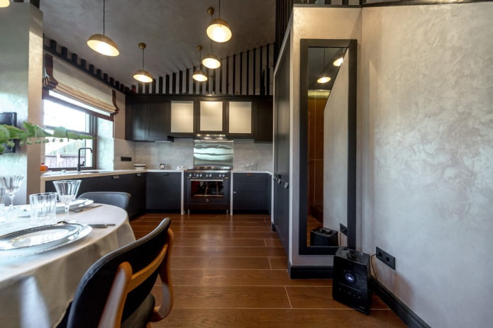 Plaster in the kitchen-living room