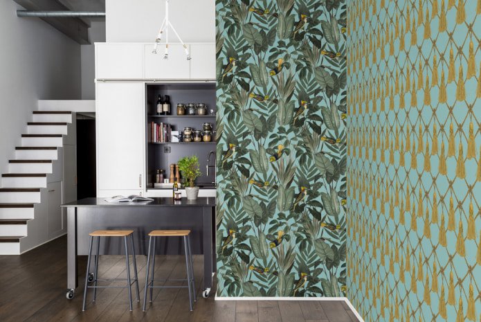 kitchen with combined wallpaper