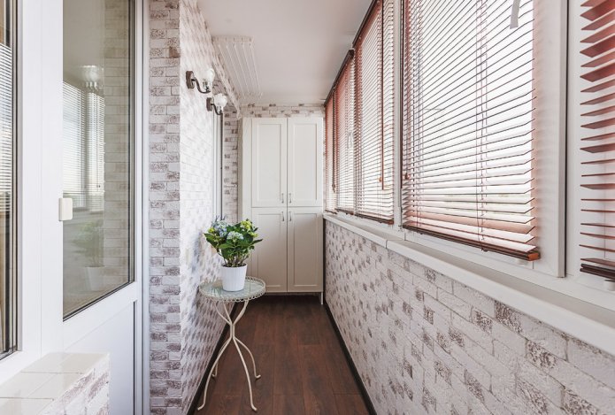 brick-like wallpaper on the balcony