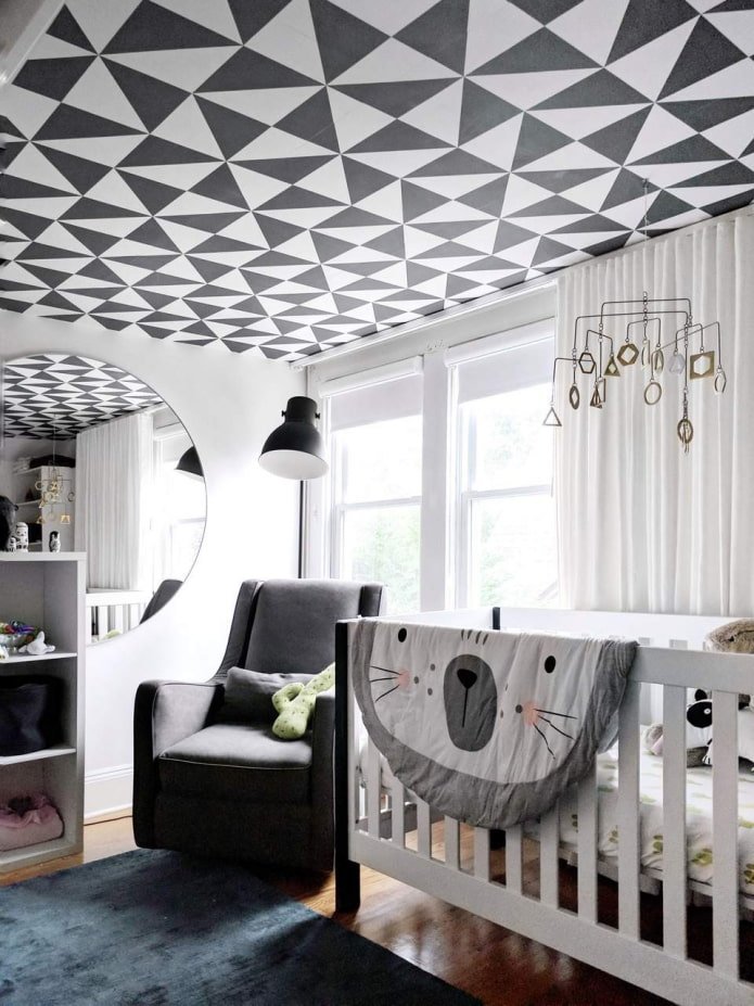 wallpaper with geometric figures on the ceiling