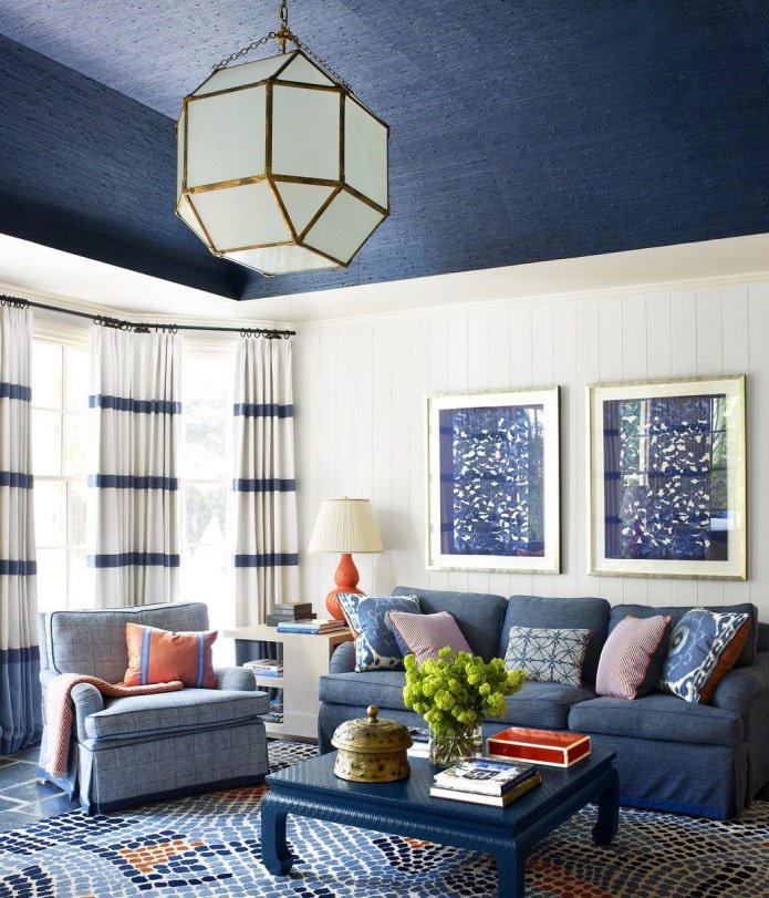 wallpaper burlap on the ceiling