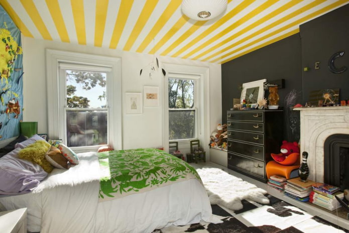 yellow ceiling wallpaper in the interior