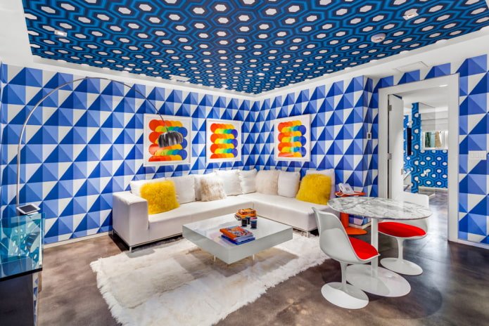 wallpaper with geometric figures on the ceiling