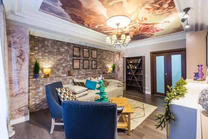 interior with fresco ceiling wallpaper