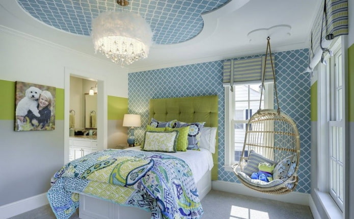 blue ceiling wallpaper in the interior of a child's room