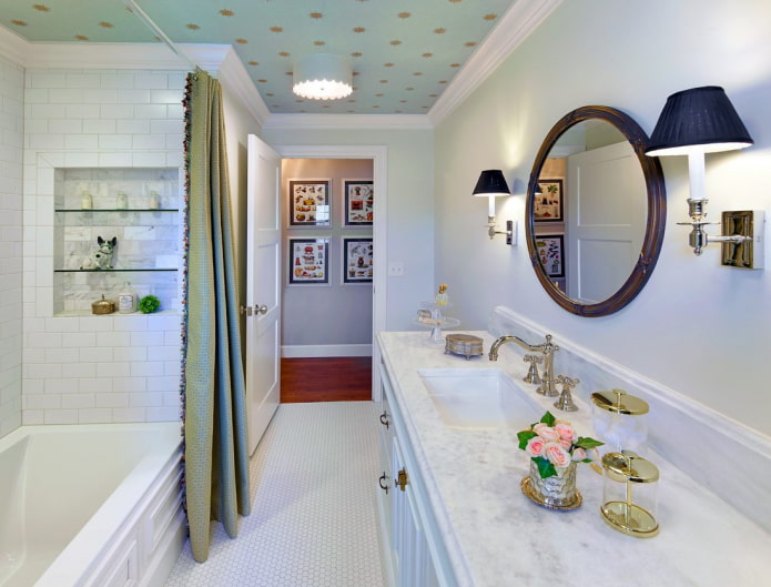 ceiling wallpaper in the bathroom