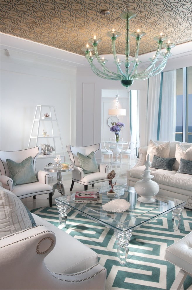 ceiling wallpaper in the living room interior