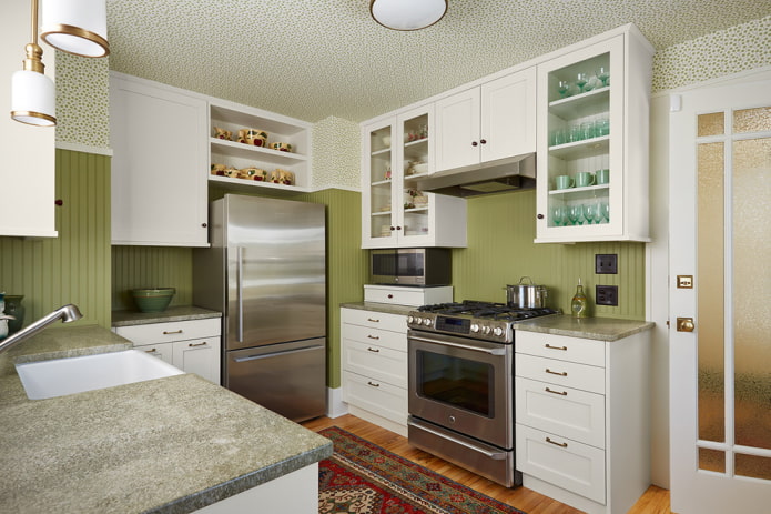 ceiling wallpaper in the kitchen interior