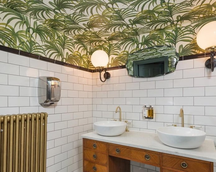 ceiling wallpaper in the bathroom
