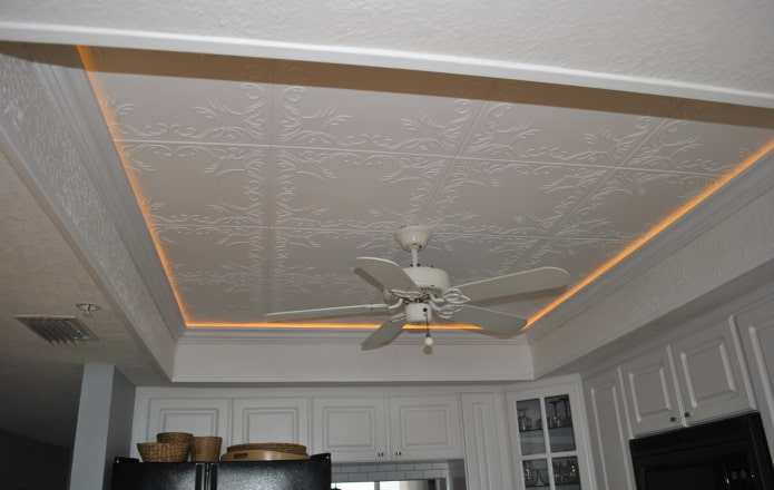 combining wallpaper with ceiling tiles