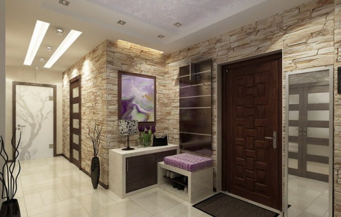 stone walls in the hallway and hallway