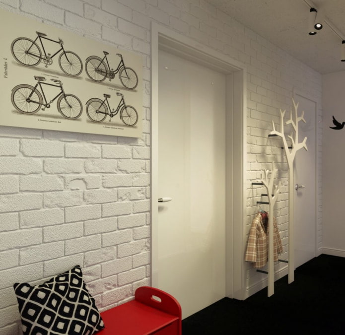 white wallpaper in the hallway and entrance hall