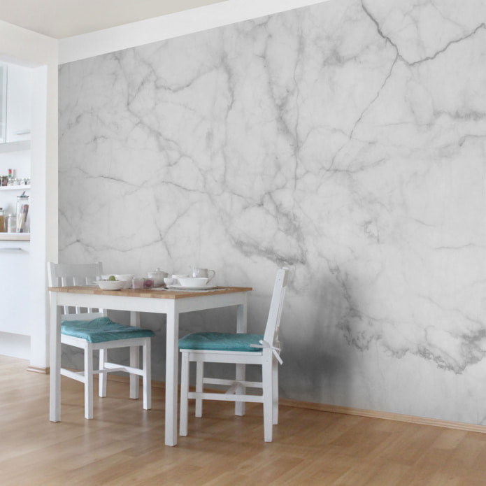 marble wallpaper in the kitchen interior