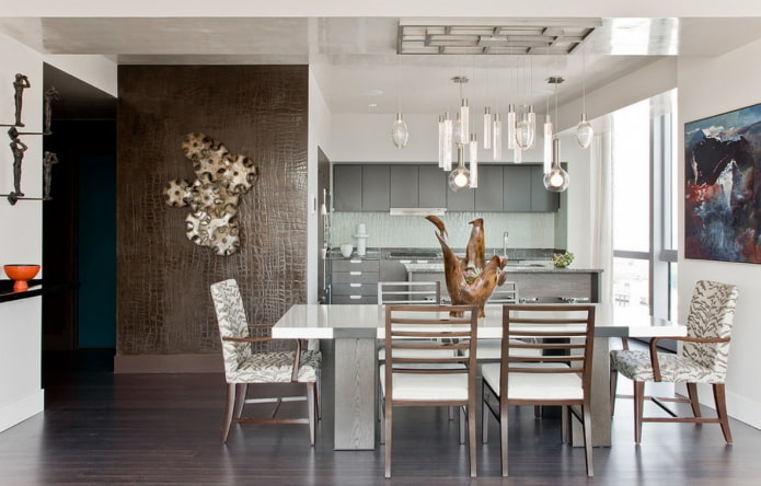 leather wallpaper in the kitchen interior