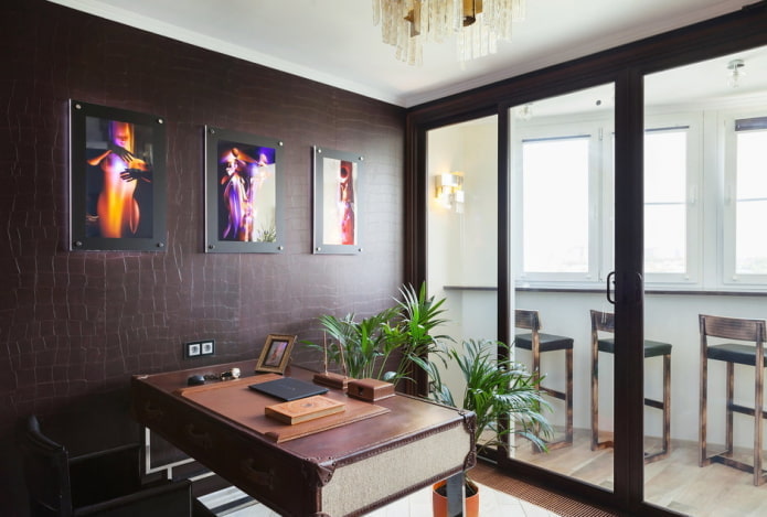 brown leather wallpaper in the office interior
