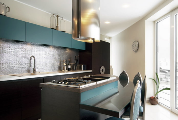 leather wallpaper in the kitchen interior