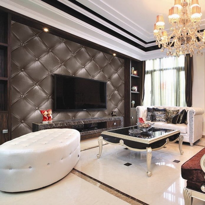 wallpaper with the effect of quilted leather