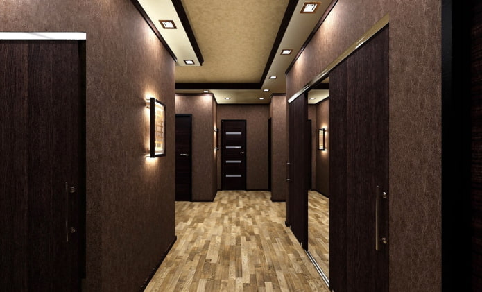 leather-imitating wallpaper in the hallway