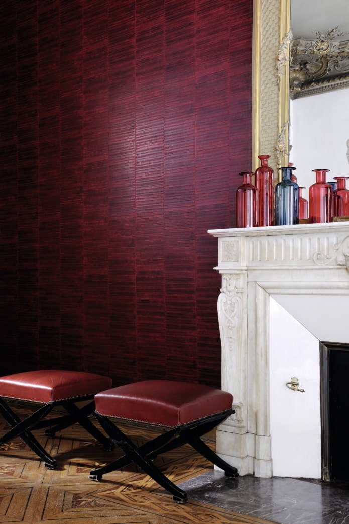 leather wallpaper with stripes in the interior
