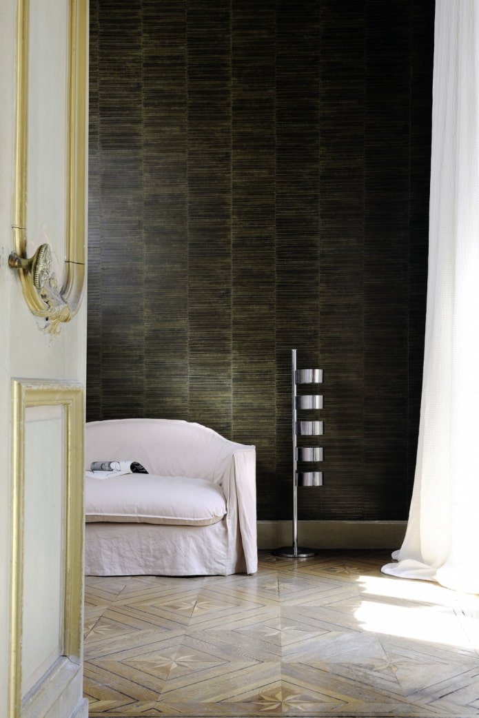 leather wallpaper with stripes in the interior