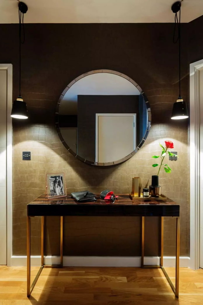 brown leather wallpaper in the interior 