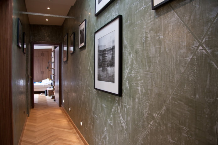 plaster-like wallpaper in the hallway